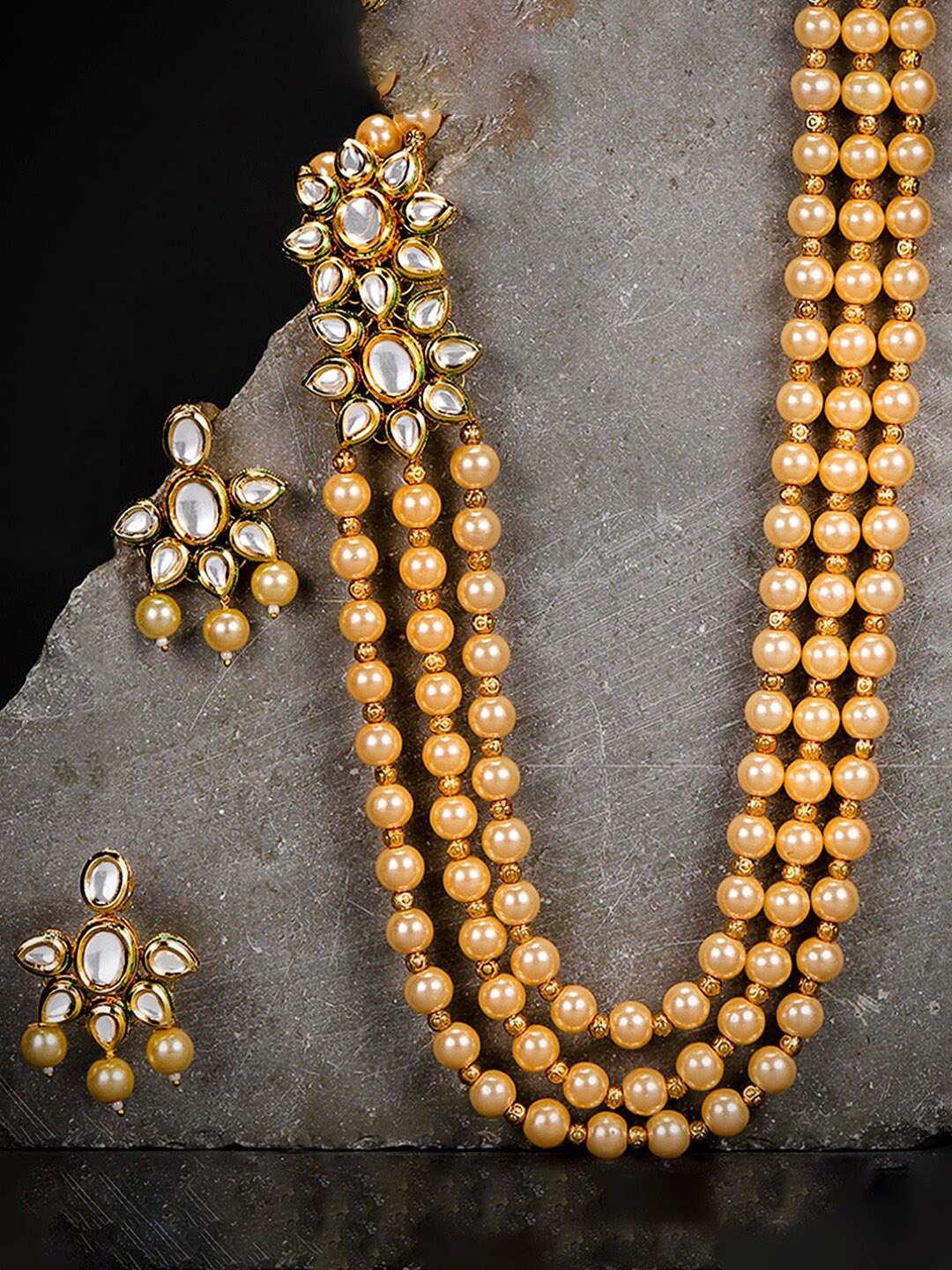 

Sukkhi Gold-Plated Kundan-Studded & Beaded Necklace and Earrings