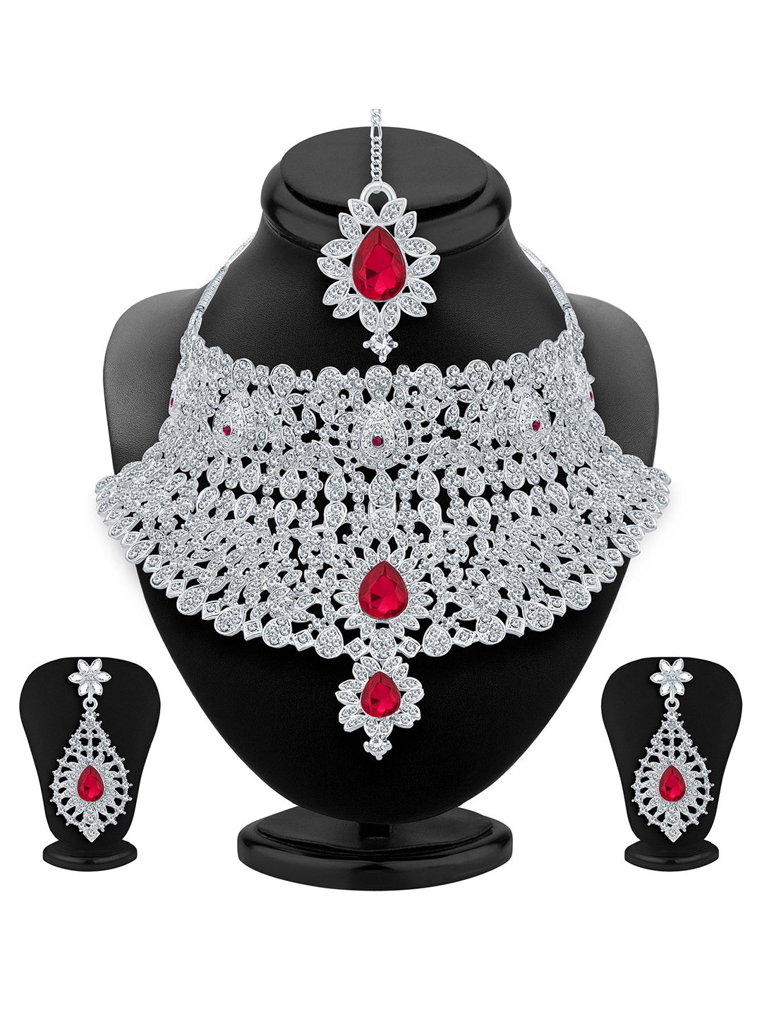 

Sukkhi Rhodium Plated AD-Studded Jewellery Set, Silver