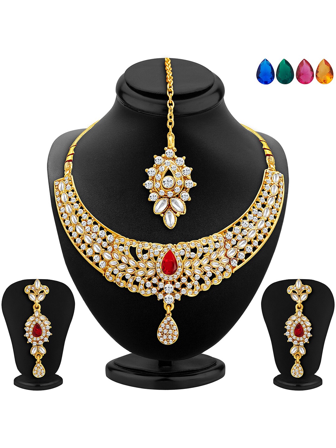 

Sukkhi Gold-Plated Stone-Studded Jewellery With 5Pcs changable stones