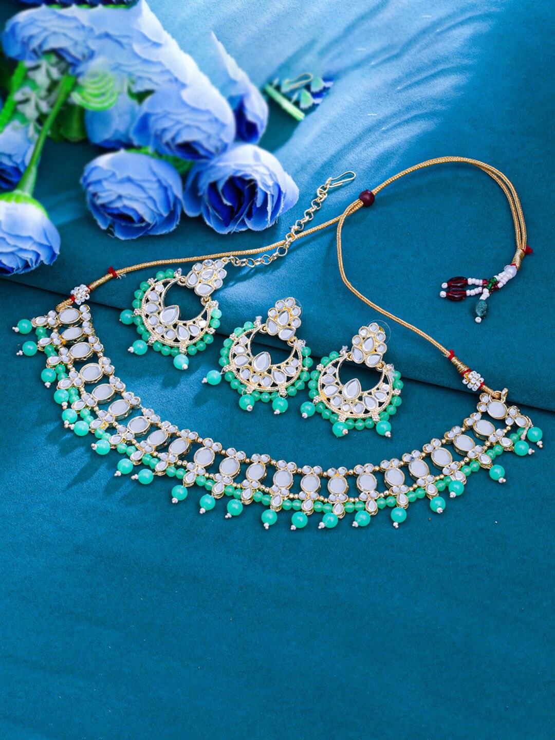 

Sukkhi Gold-Plated Stone Studded & Beaded Jewellery Set, Sea green