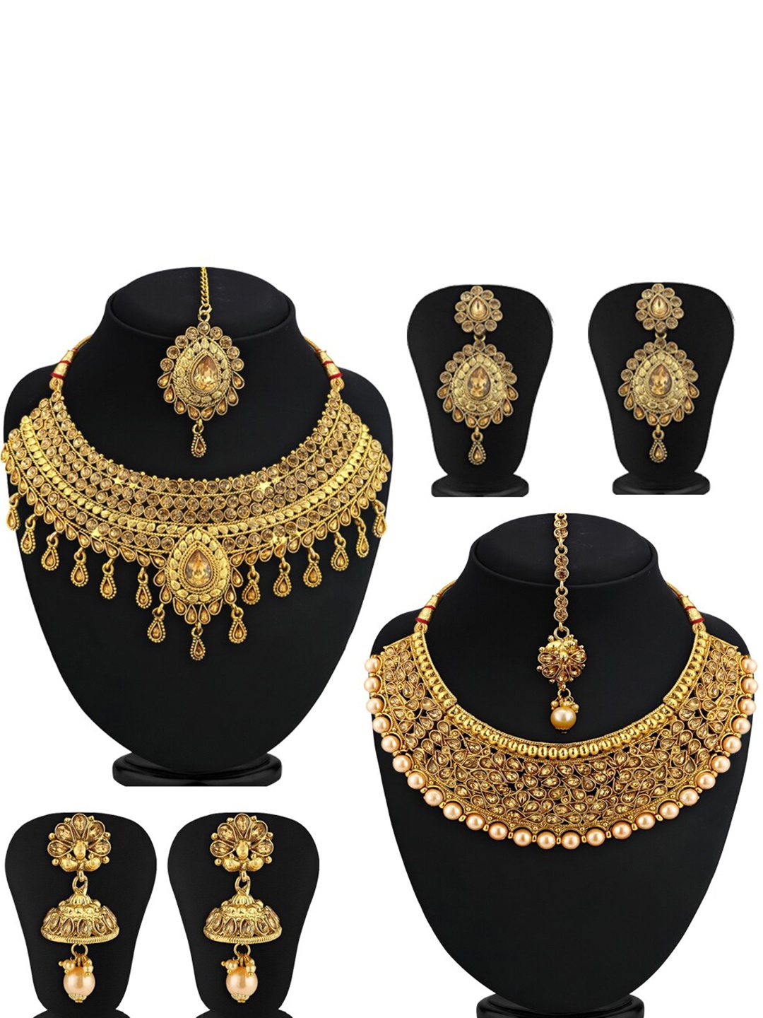 

Sukkhi Set of 2 Gold-Plated Stone-Studded and Beaded Jewellery Set