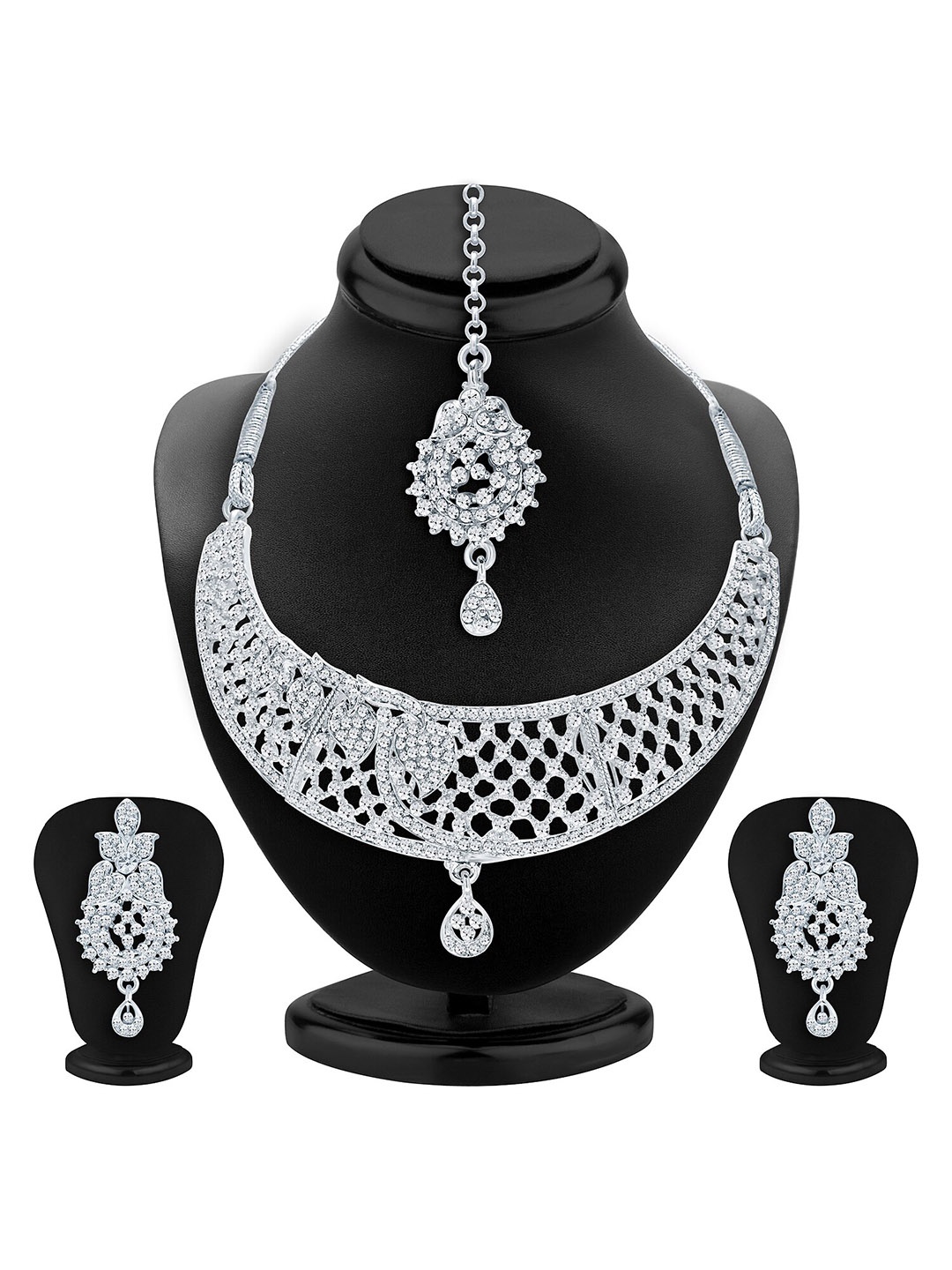 

Sukkhi Rhodium-Plated AD-Studded Jewellery Set, White
