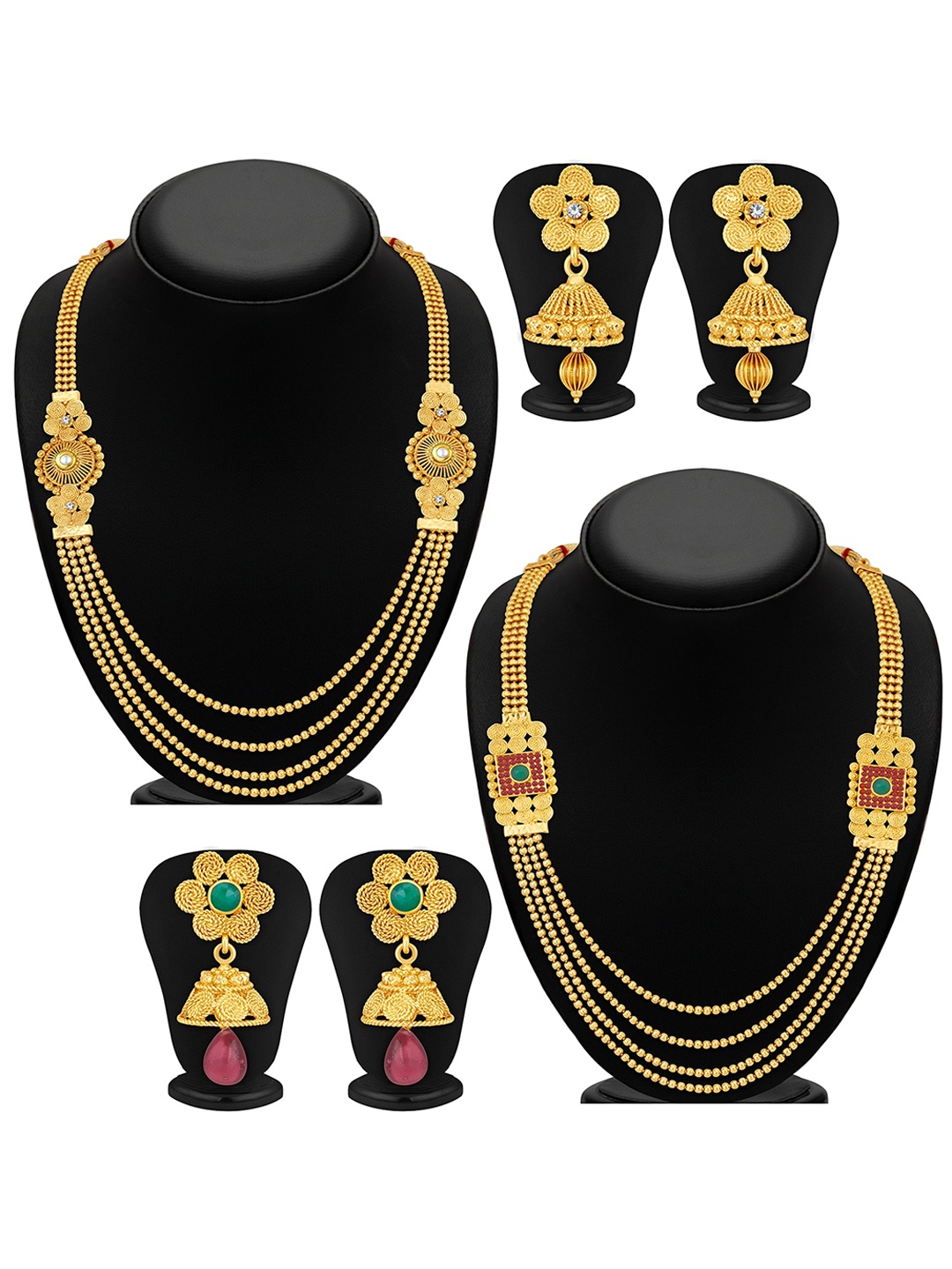 

Sukkhi Set Of 2 Gold-Plated Stone Studded & Beaded Jewellery Set
