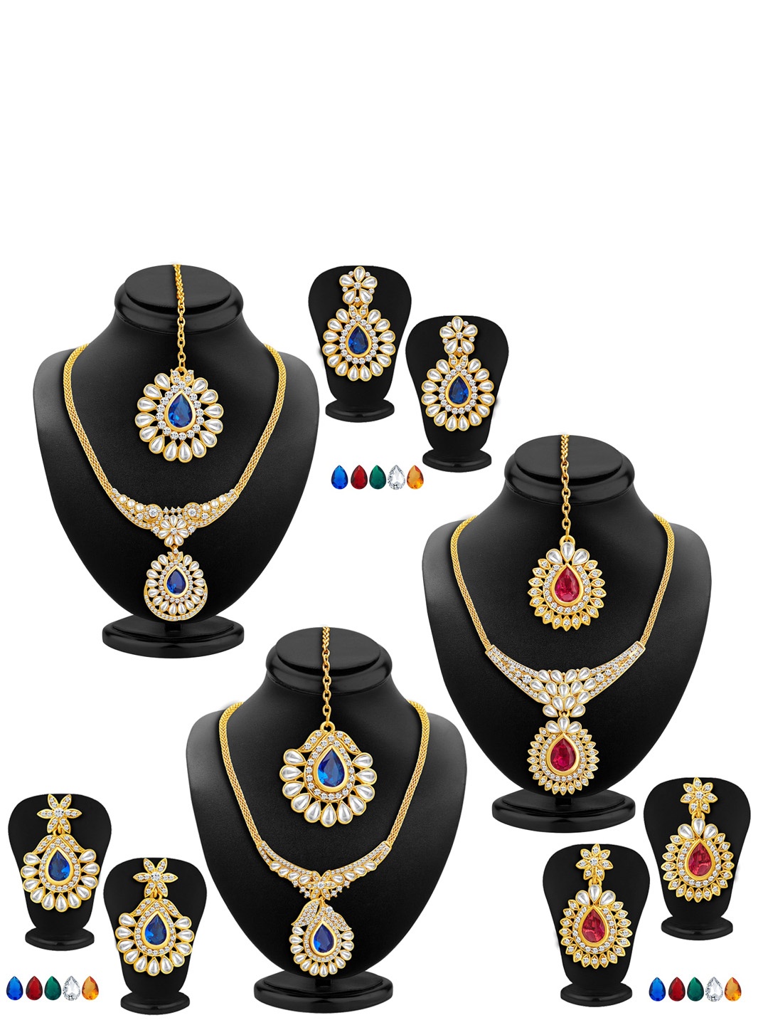 

Sukkhi Glittery Set Of 3 Gold-Plated Stone-Studded Jewellery Set With 15 Changeable Stone