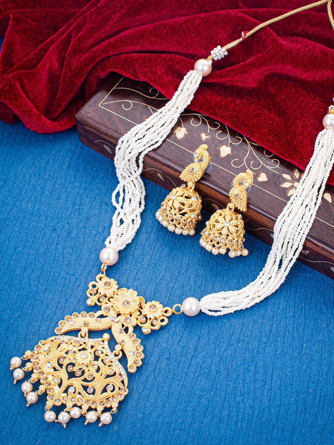 

Sukkhi Gold-Plated Stone Studded & Beaded Necklace & Earrings