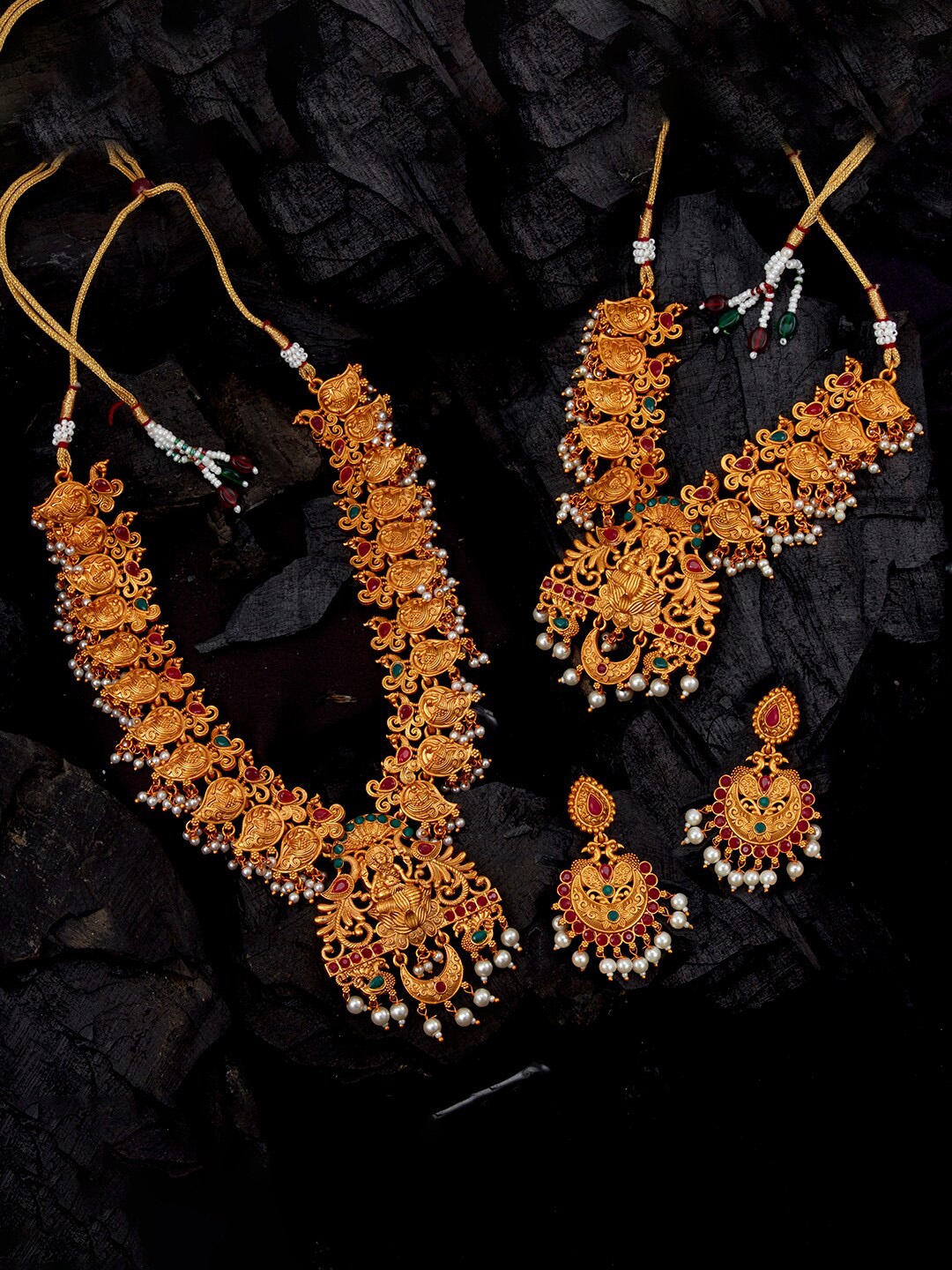 

Sukkhi Gold-Plated Stone Studded & Beaded Goddess Necklace & Earrings Set