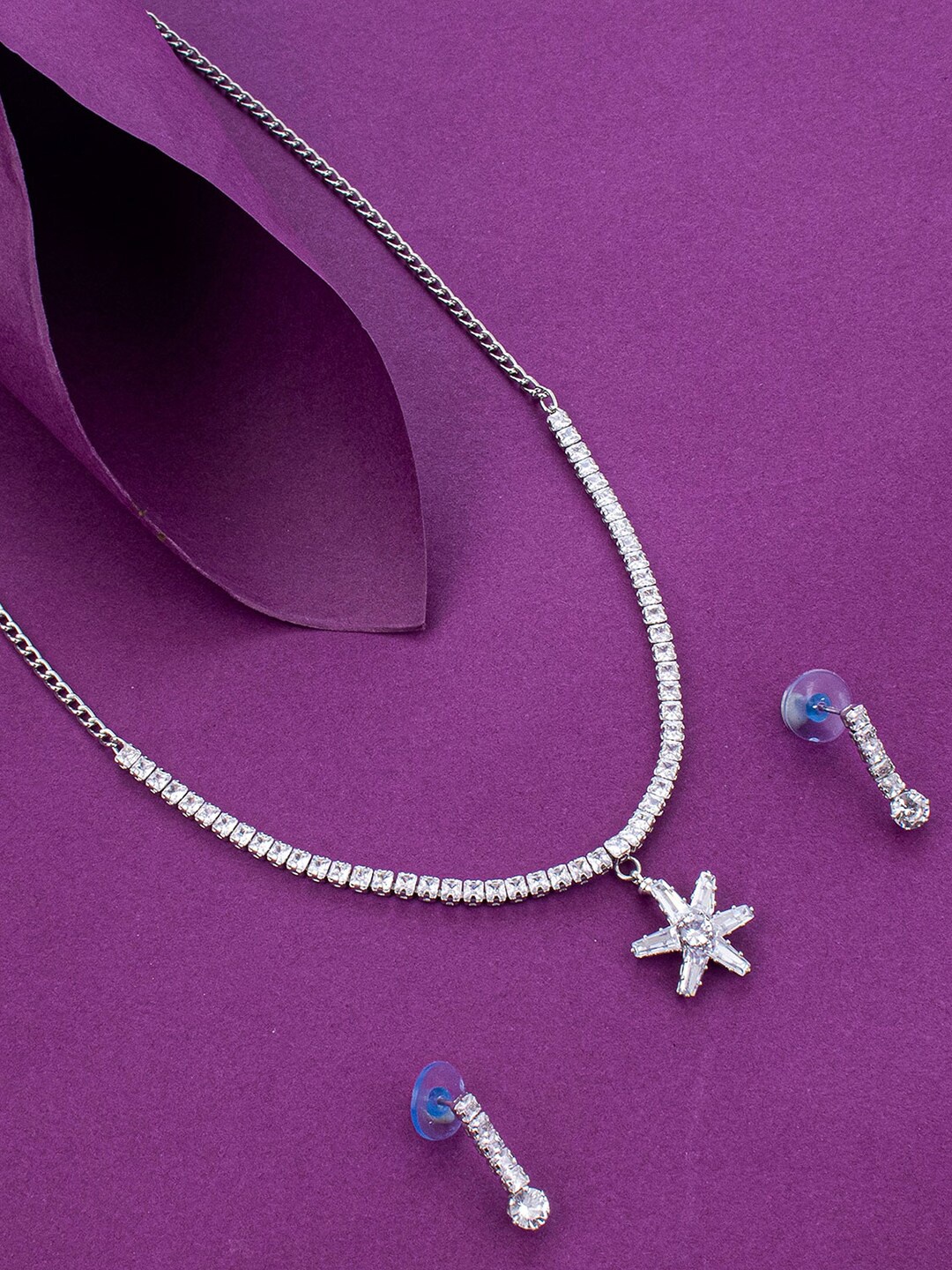 

Sukkhi Rhodium-Plated Stone-Studded Necklace & Earrings, Silver