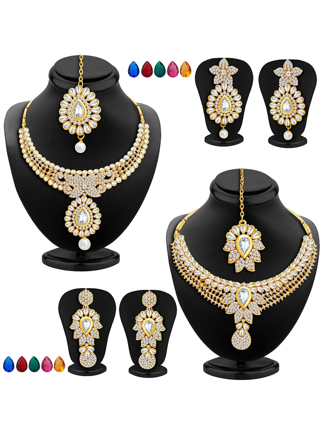 

Sukkhi Set Of 2 Gold-Plated Stone-Studded Necklace and Earrings Jewellery Set