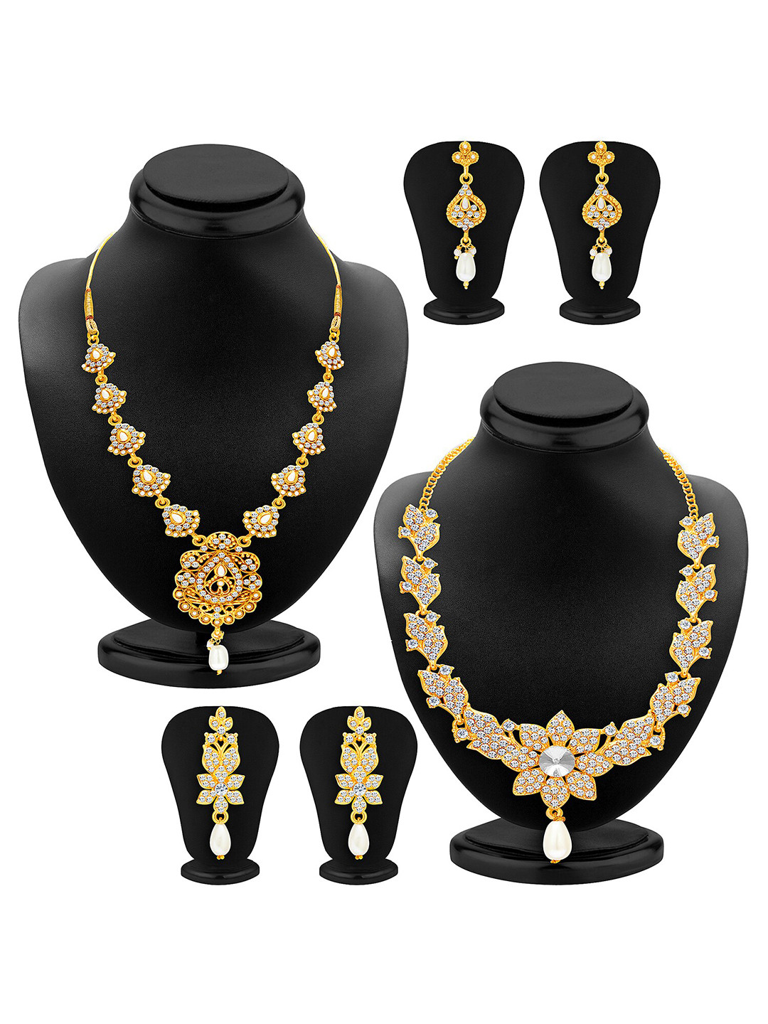 

Sukkhi Set Of 2 Gold Plated AD-Studded Jewellery Set