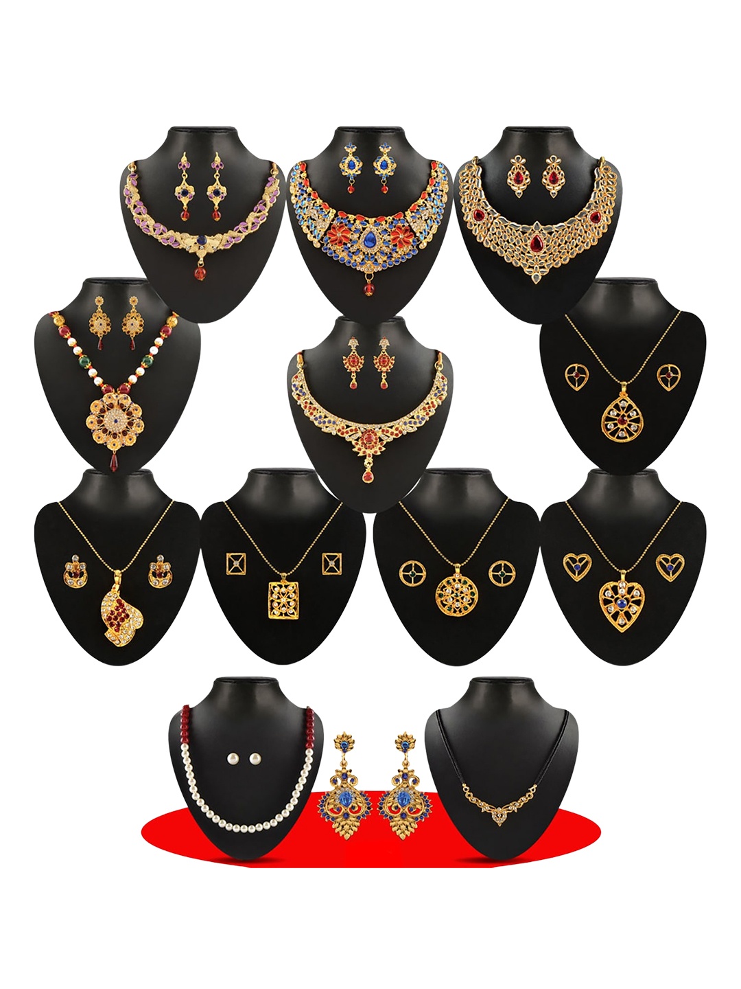 

Sukkhi Set Of 12 Gold-Plated Stone-Studded & Beaded Jewellery Set
