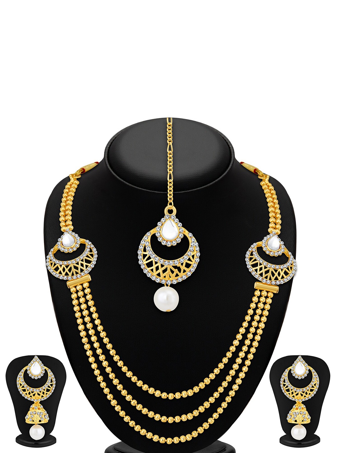 

Sukkhi Gold-Plated Stone Studded & Pearls Beaded Jewellery Set