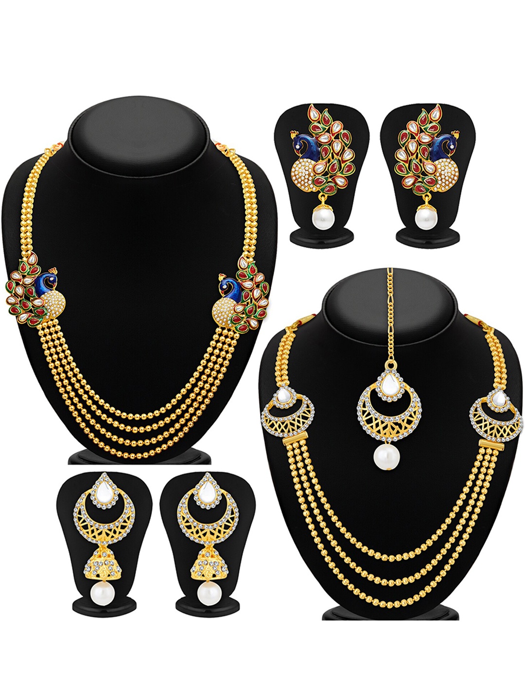 

Sukkhi Set Of 2 Gold Plated Necklace & Earrings Set With Maang Tika