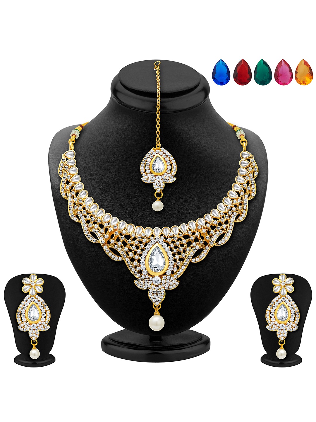 

Sukkhi Gold-Plated AD Stone-Studded Changeable Necklace & Earrings