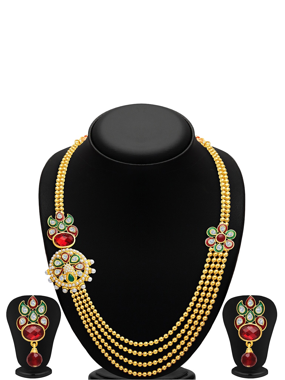 

Sukkhi Gold-Plated Stone Studded & Pearls Beaded Jewellery Set
