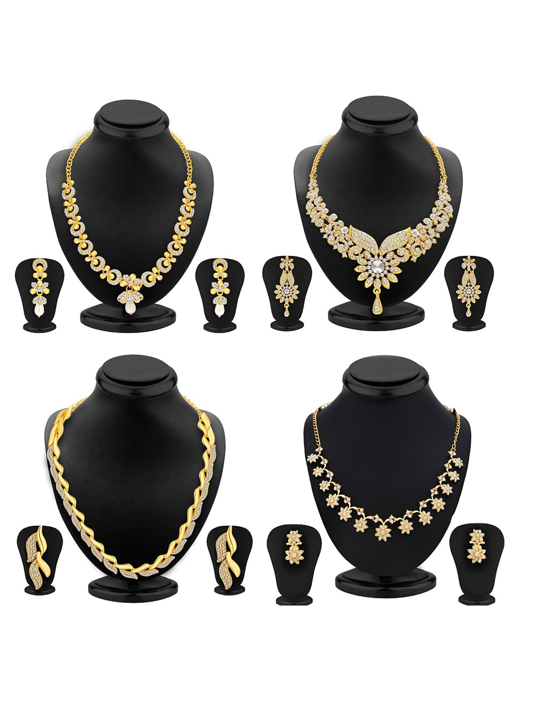 

Sukkhi Set Of 4 Gold Plated Stone-Studded Necklace & Earrings Set