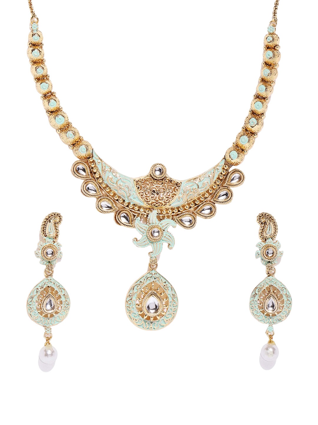 

Sukkhi Gold-Plated Kundan Studded & Beaded Meenakari Jewellery Set