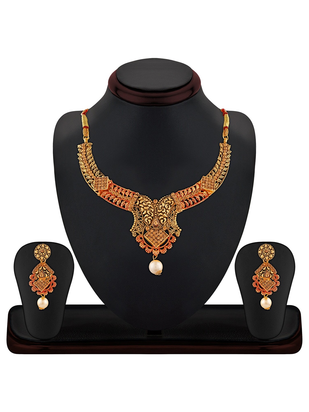 

Sukkhi Gold-Plated Stone Studded & Beaded Necklace & Earrings