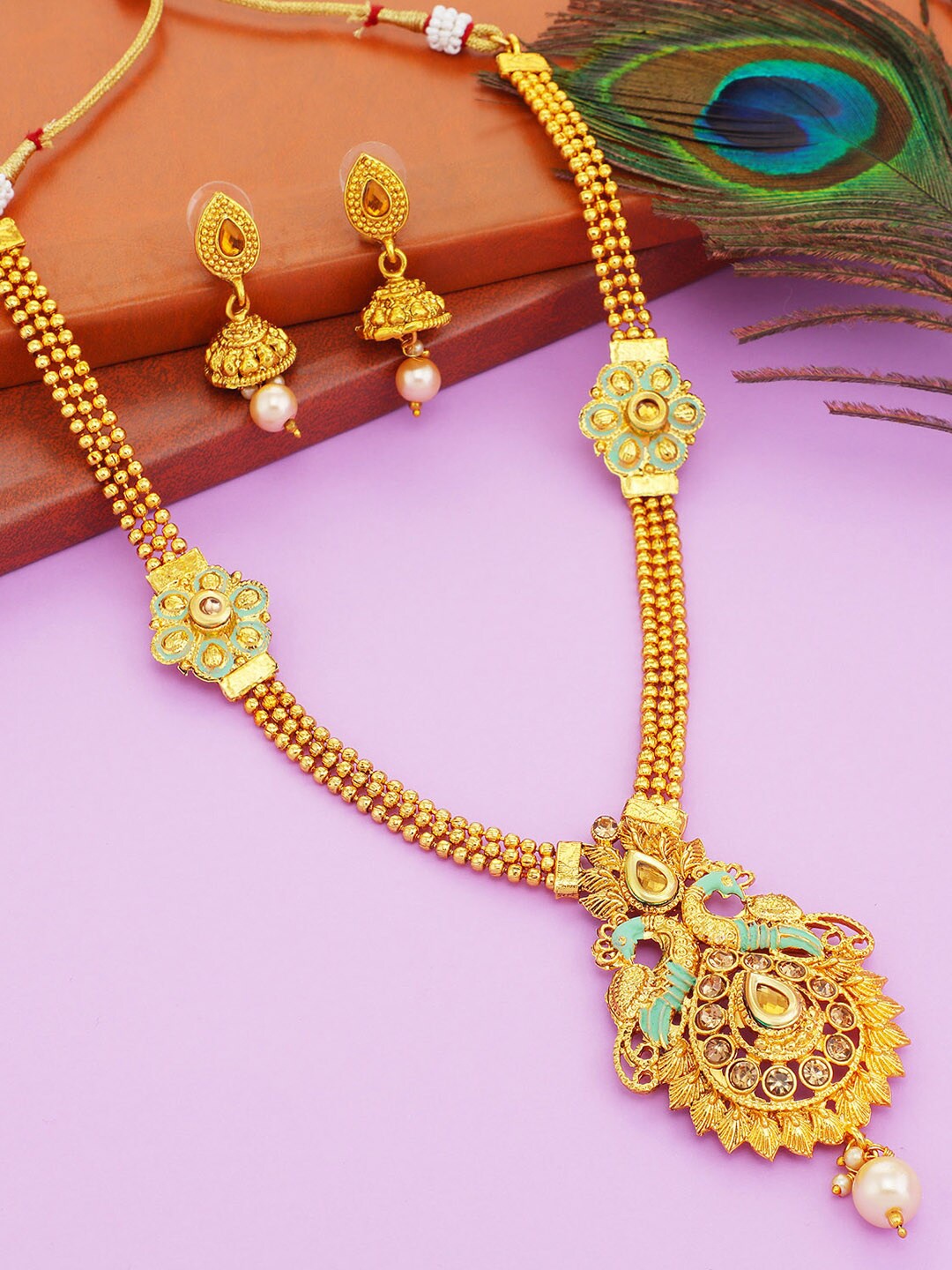 

Sukkhi Gold-Plated Stone-Studded Long Necklace and Earrings