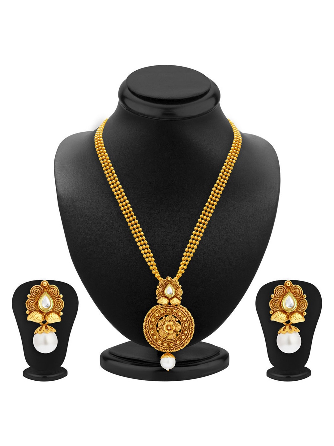 

Sukkhi Gold-Plated Kundan Studded & Beaded Necklace & Earrings Set