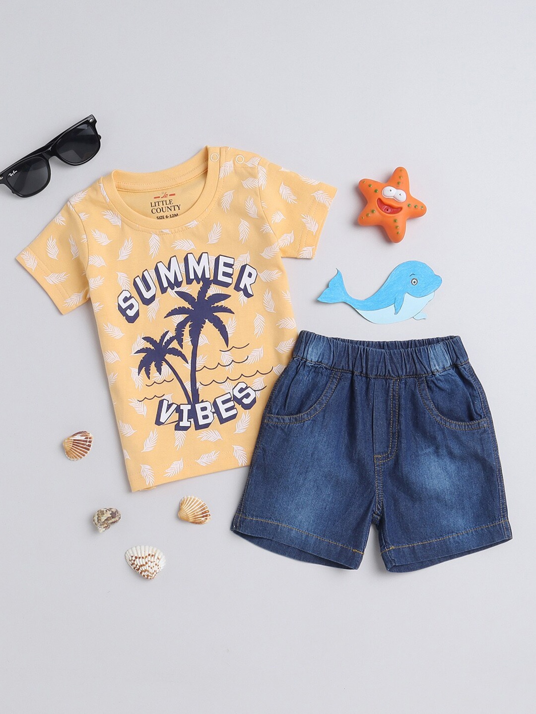 

Little County Boys Printed Pure Cotton T-shirt with Shorts, Orange