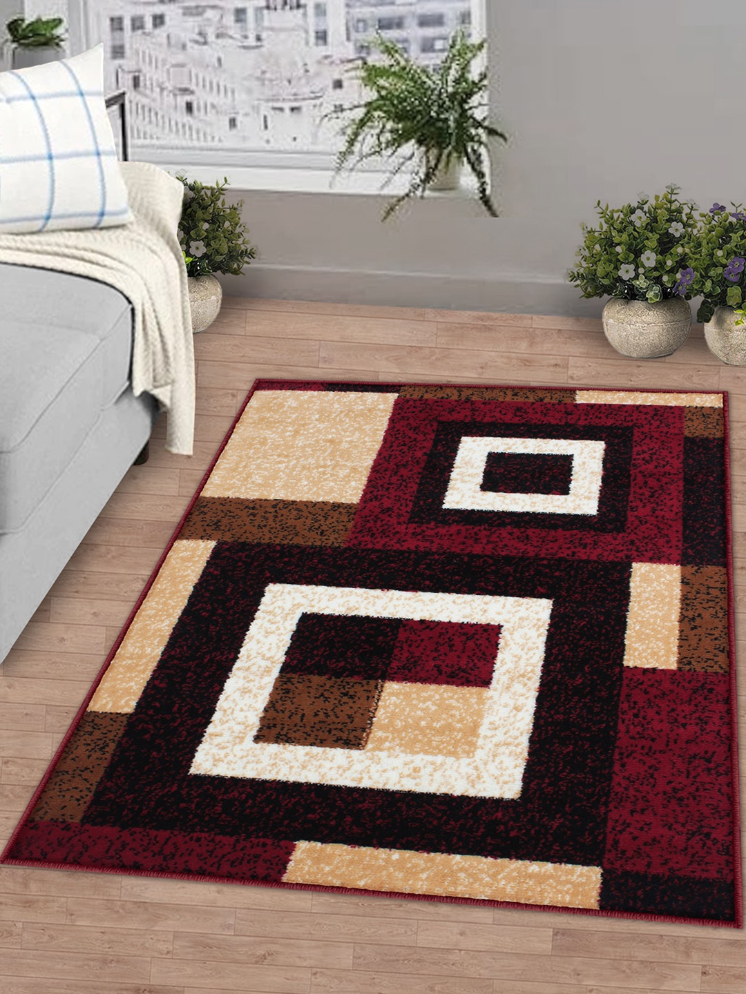 

Story@home Maroon & Brown Geometric Printed Anti-Skid Rectangular Floor Carpet