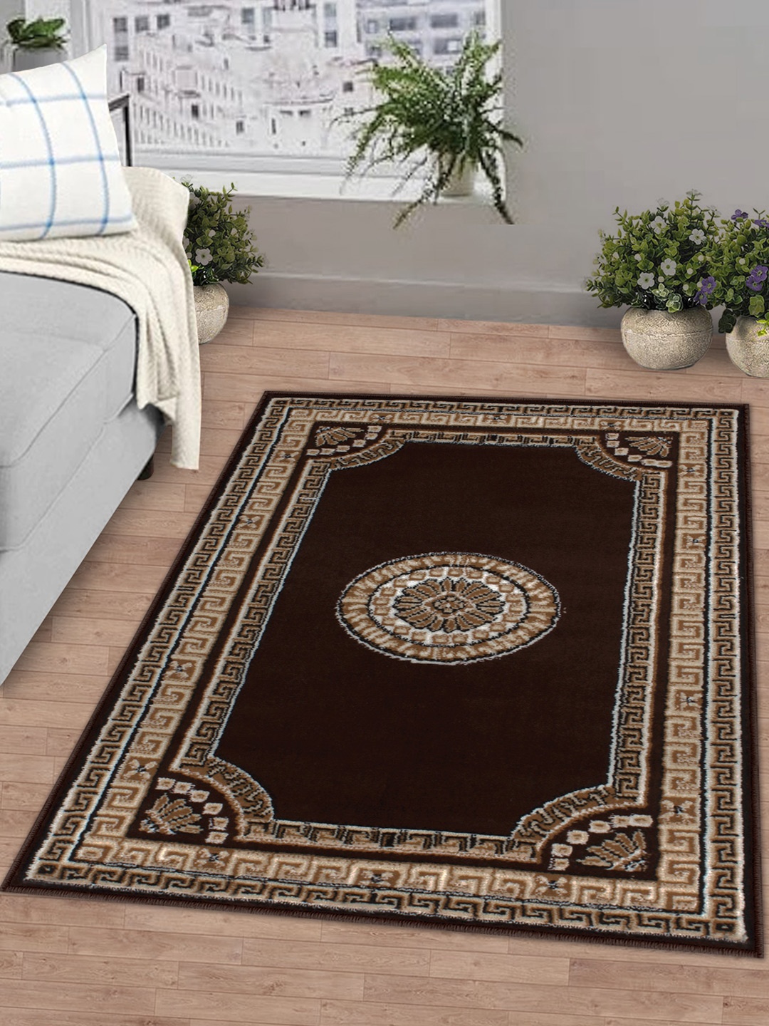 Story@home Brown & Beige Self-Design Anti-skid Floor Carpet