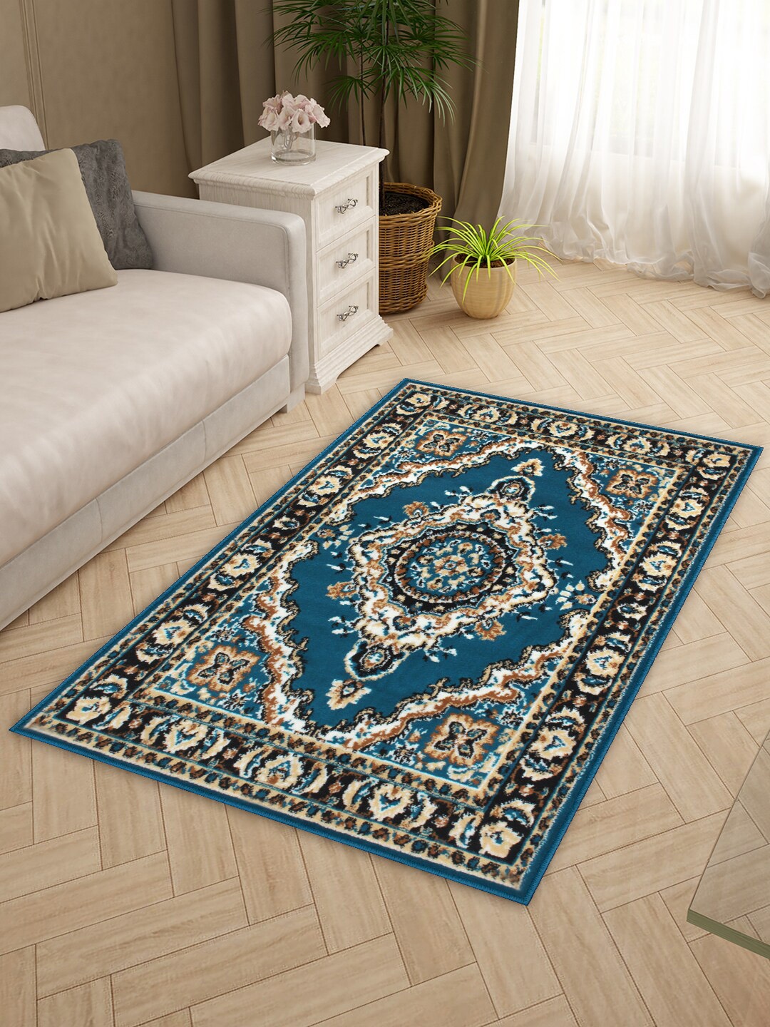 

Story@home Blue & Brown Printed Anti-Skid Rectangular Floor Carpet