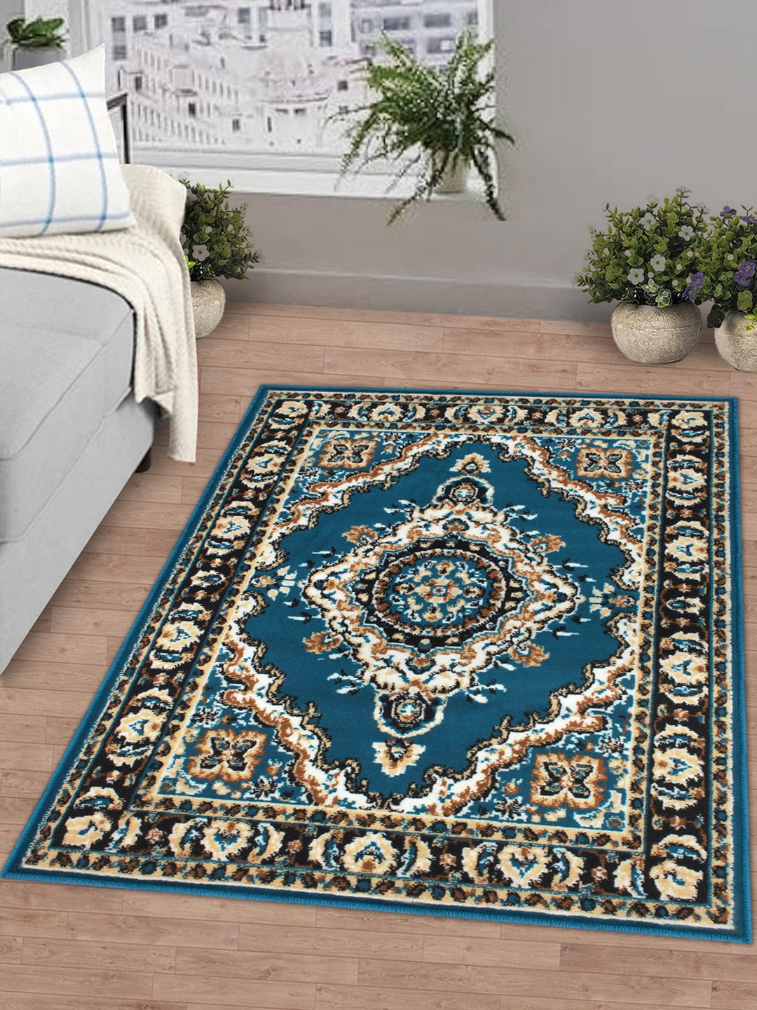

Story@home Blue & Brown Printed Anti-Skid Rectangular Floor Carpet