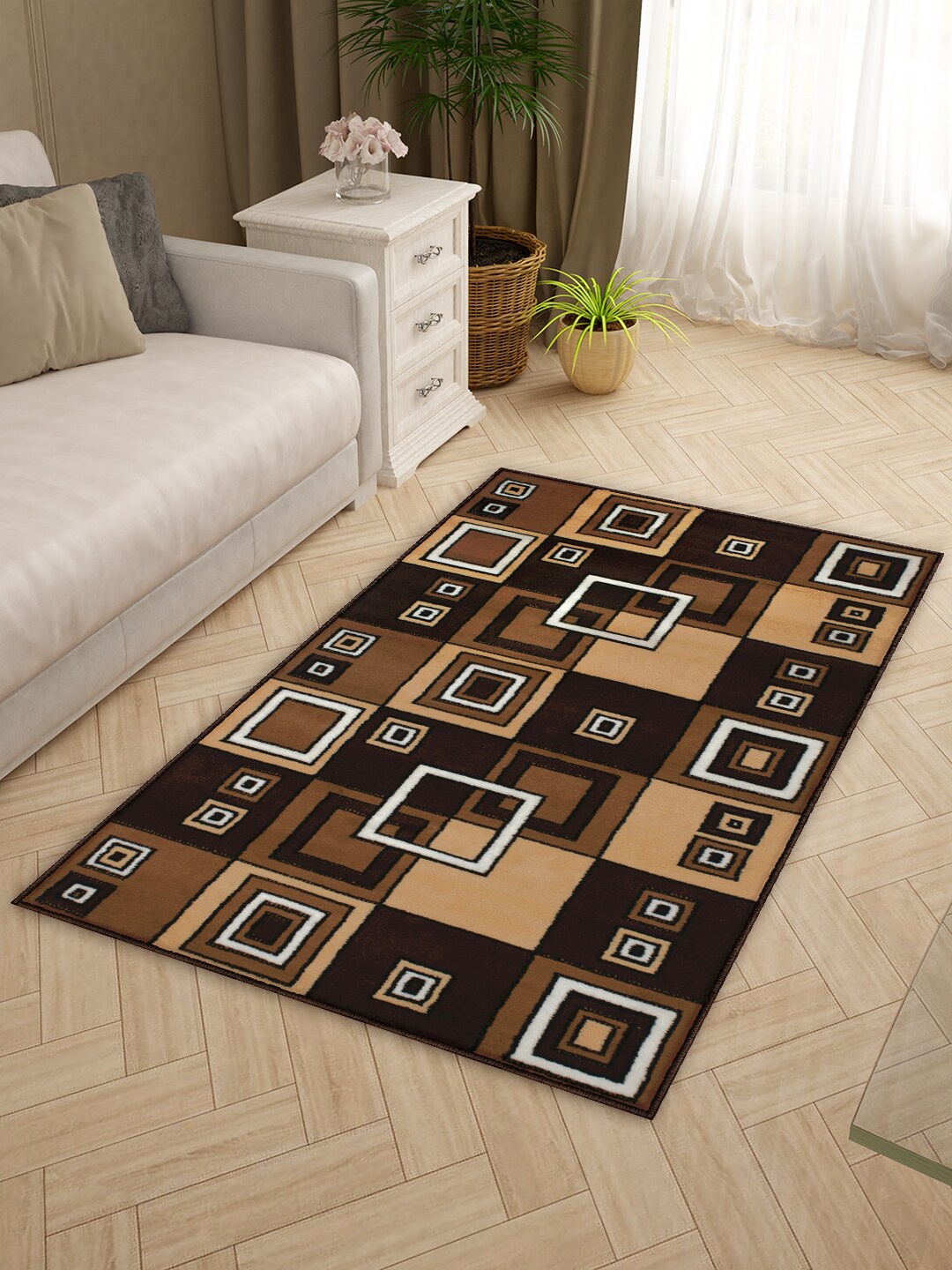 

Story@home Brown & Beige Geometric Printed Anti-Skid Rectangular Floor Carpet