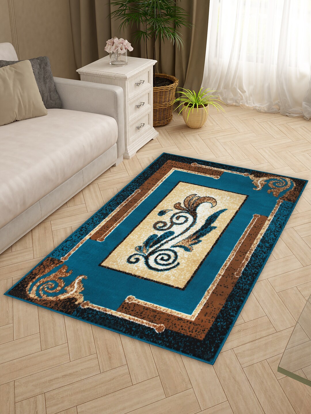 

Story@home Blue & Brown Printed Anti-Skid Rectangular Floor Carpet