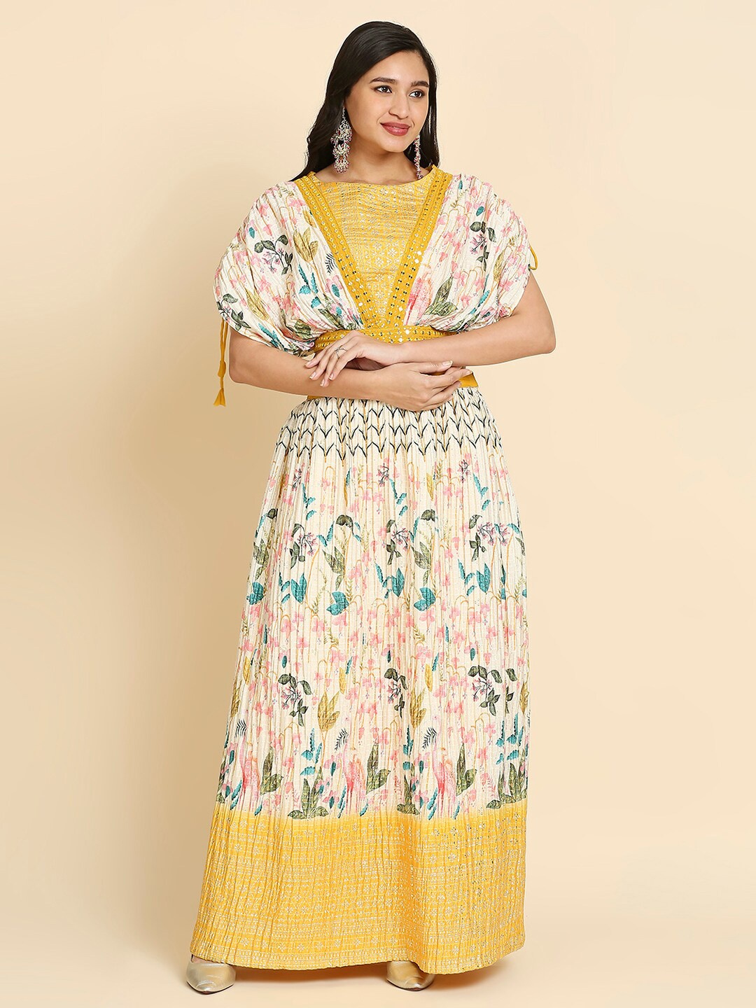 

MADHURAM Printed Mirror Work Embellished Lehenga With Blouse, Yellow