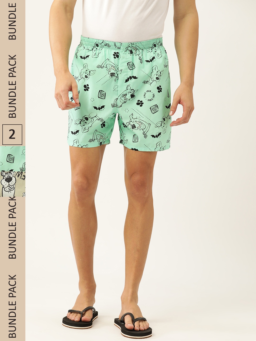 

Kook N Keech Men Set of 2 Scooby Doo Printed Cotton Boxers, Sea green