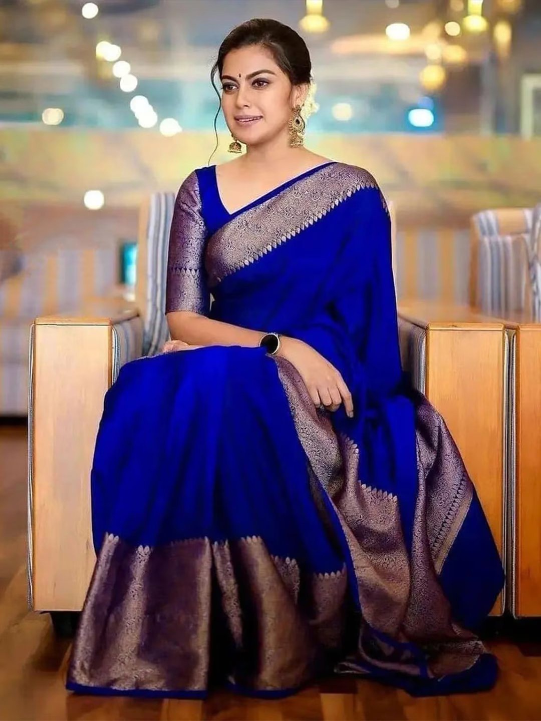 

KALINI Ethnic Woven Design Zari Banarasi Saree, Blue