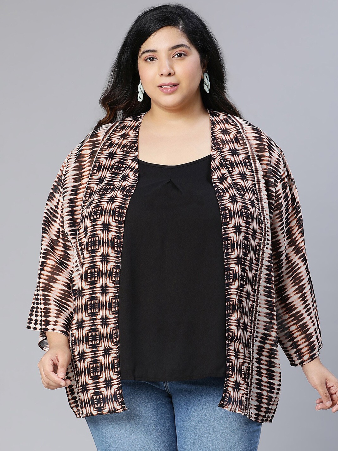 

Oxolloxo Women Plus Size Printed Open Front Shrug, Black