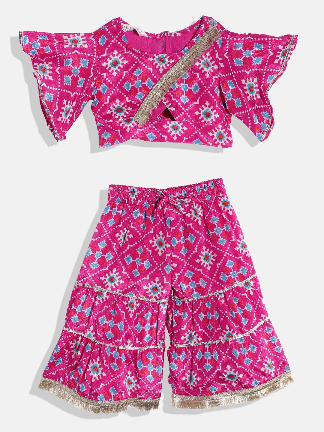 

Readiprint Girls Magenta Bandhani Printed Regular Top with Sharara