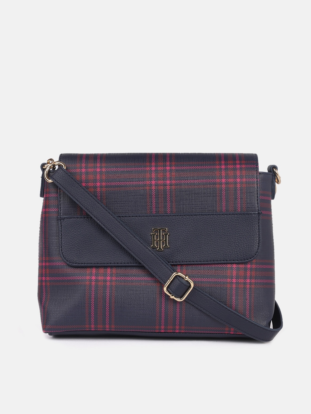 

Tommy Hilfiger Checked Structured Sling Bag, Navy blue