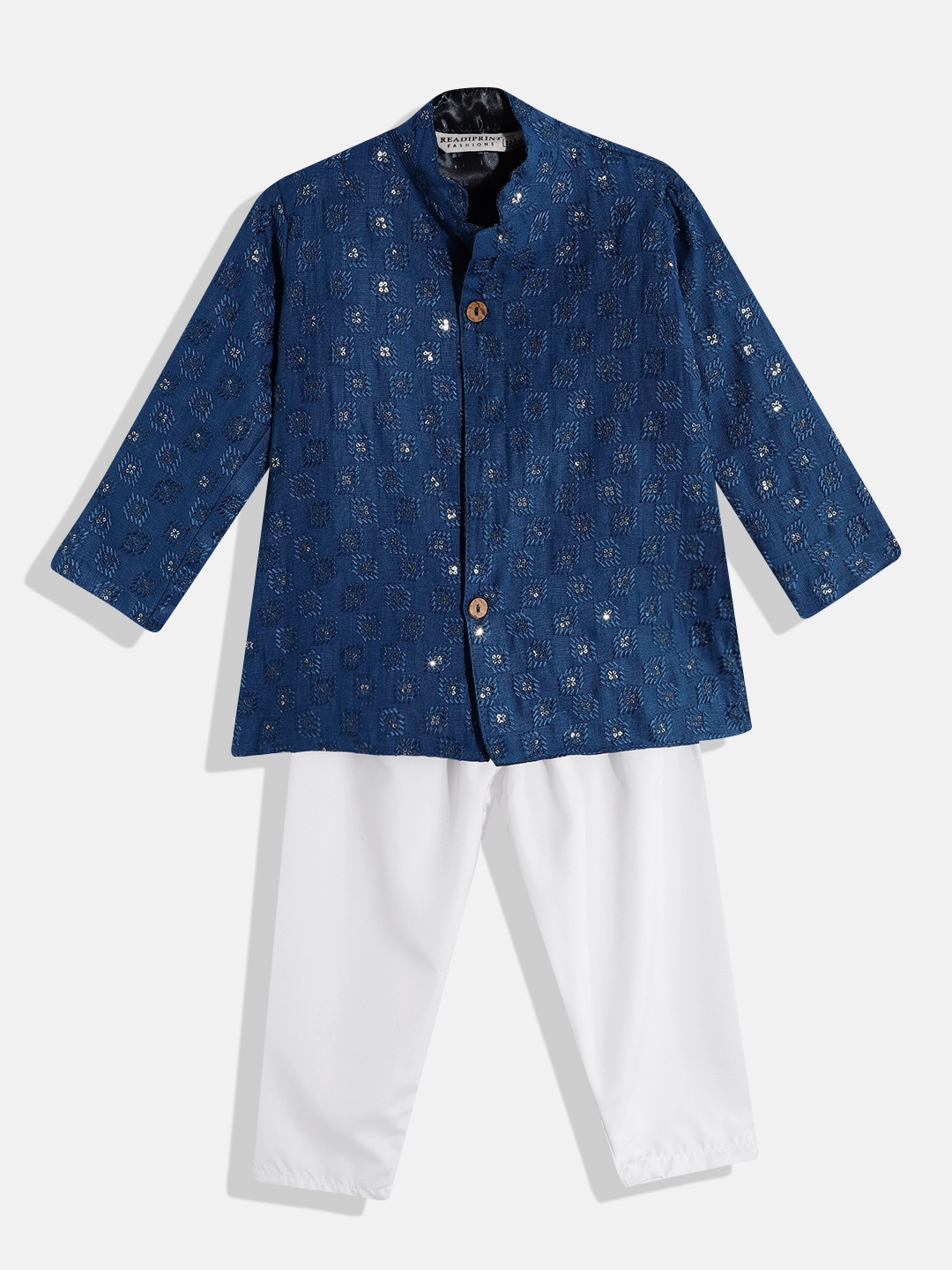 

Readiprint Boys Embroidered Sequinned Kurta with Pyjamas, Navy blue