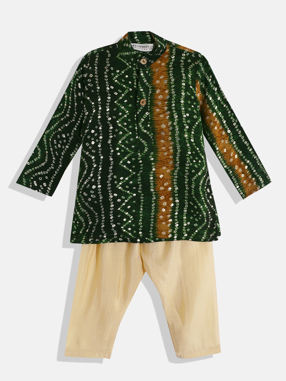 Readiprint Boys Bandhani Printed Kurta with Pyjamas, Green