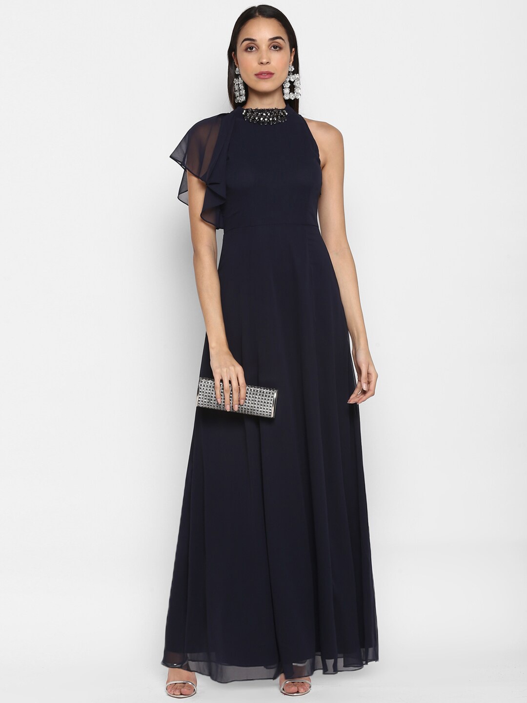 

TRENDY DIVVA Navy Blue Georgette Maxi Dress