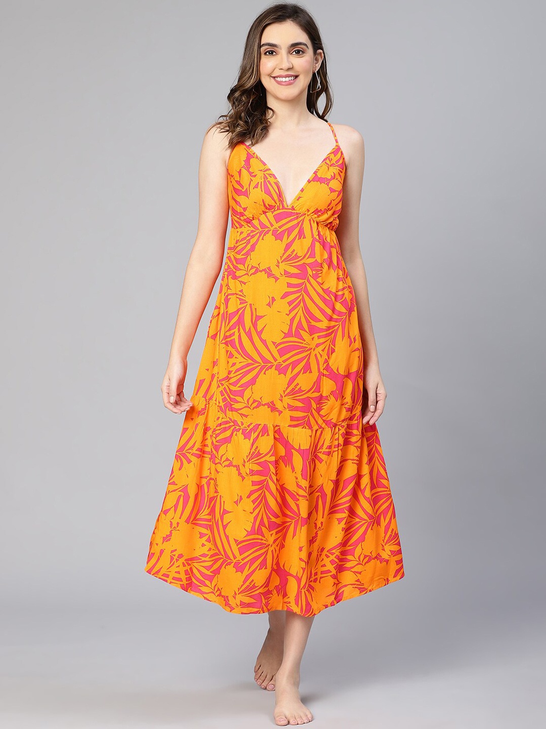 

Oxolloxo Floral Printed Swimwear Cover-Up Dress, Orange
