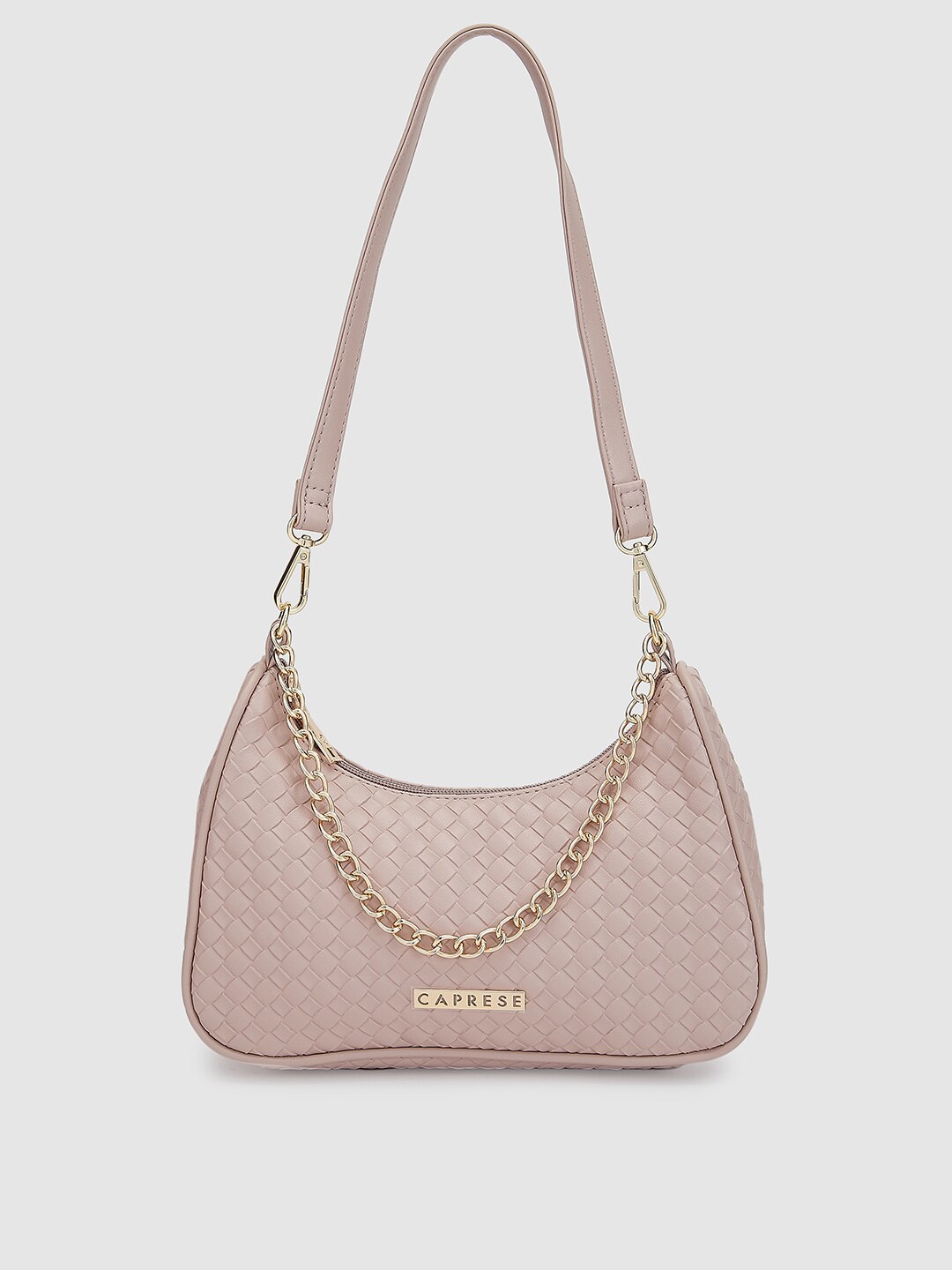 

Caprese Textured Leather Half Moon Shoulder Bag, Pink