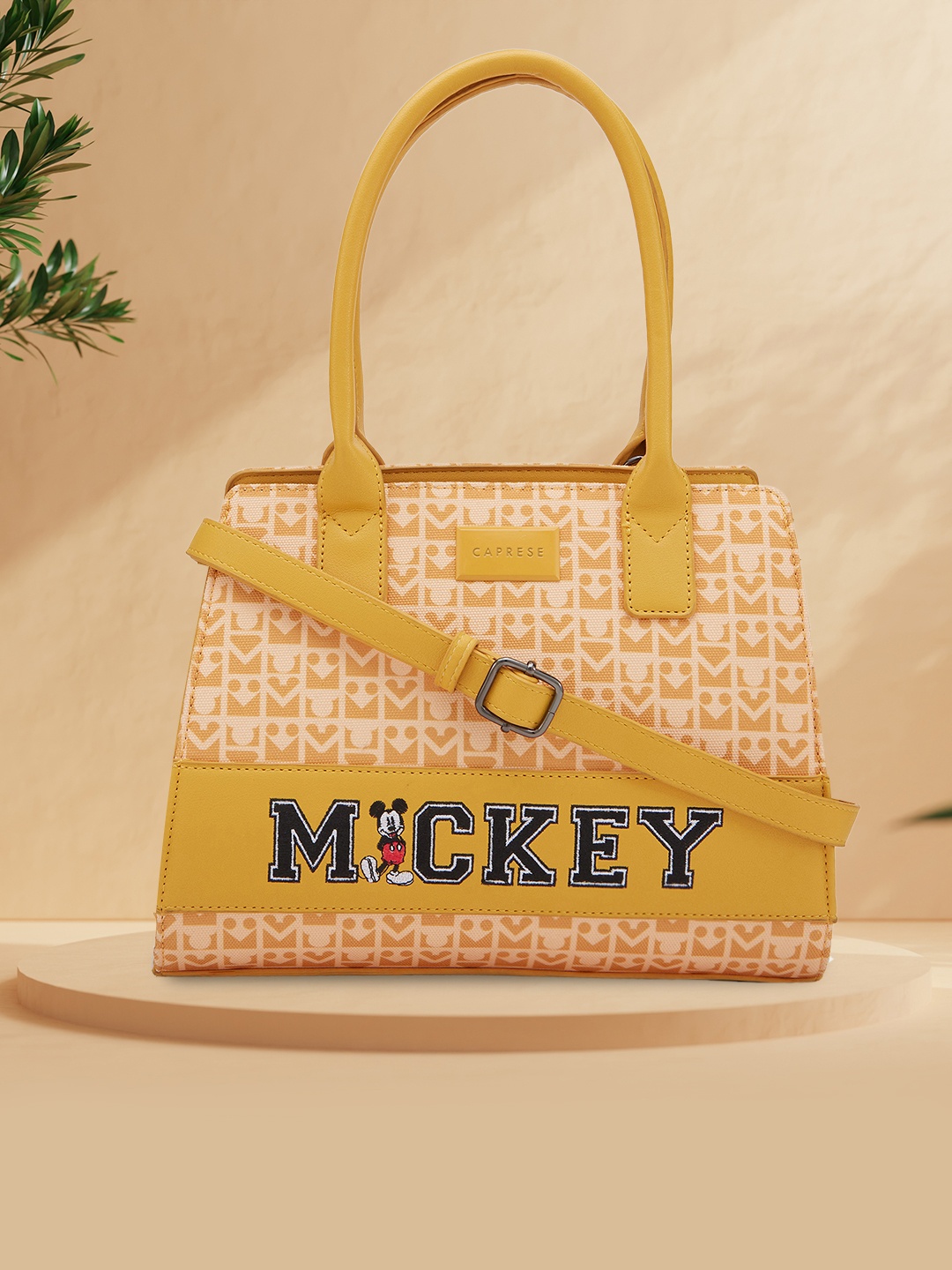 

Caprese Disney Inspired Graphic Printed Mickey Mouse Collection Satchel Handbag, Yellow