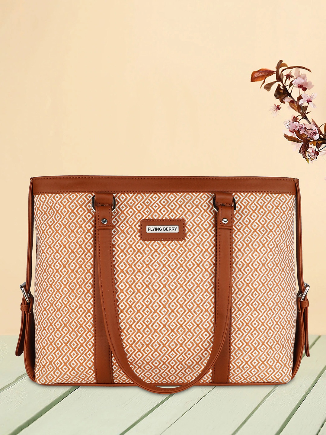 

FLYING BERRY Geometric Printed Structured Shoulder Bag, Tan