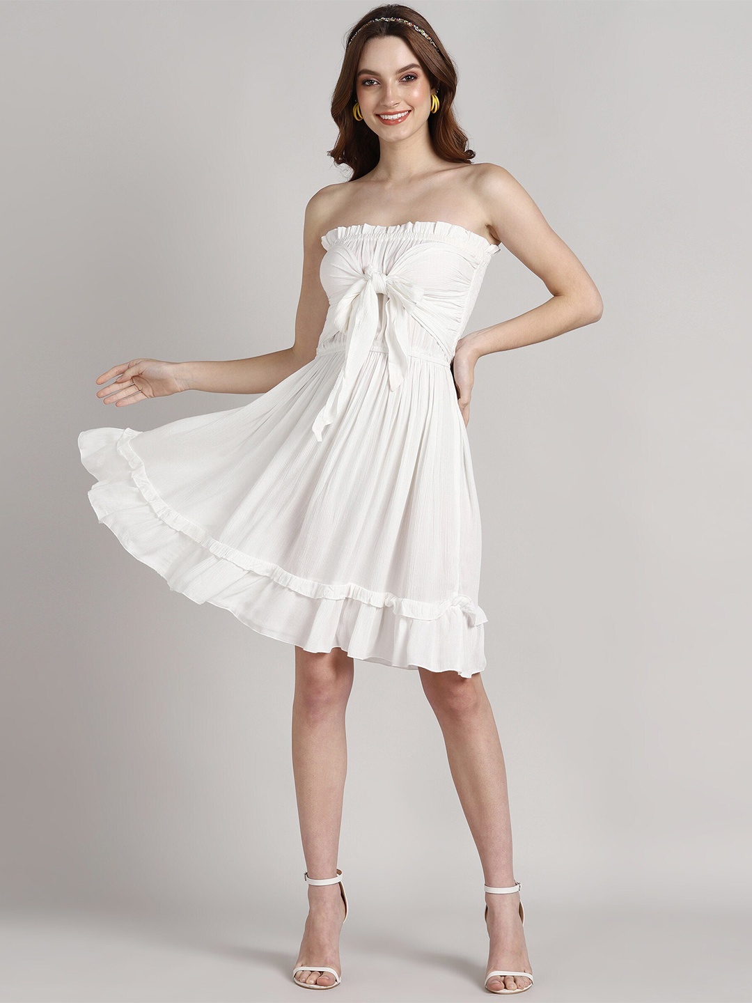 

Gaurgeous Strapless Tie-Up Fit & Flare Dress, White