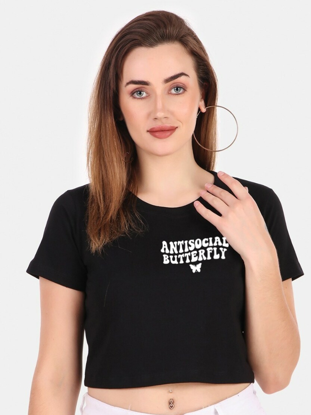 

TRENDY RABBIT Typography Printed Round Neck Pure Cotton T-Shirt, Black