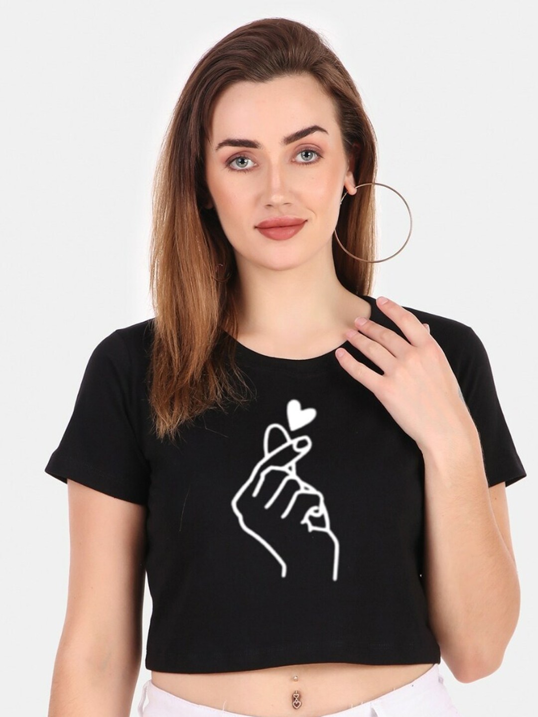 

TRENDY RABBIT Graphic Printed Cotton Crop Top, Black