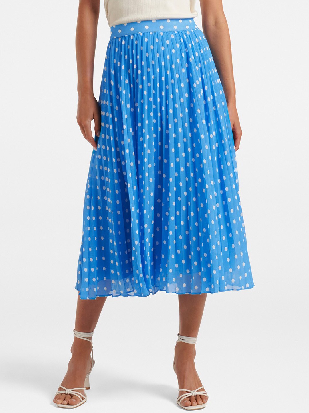 

Forever New Printed Accordion Pleated Flared Midi Skirt, Blue