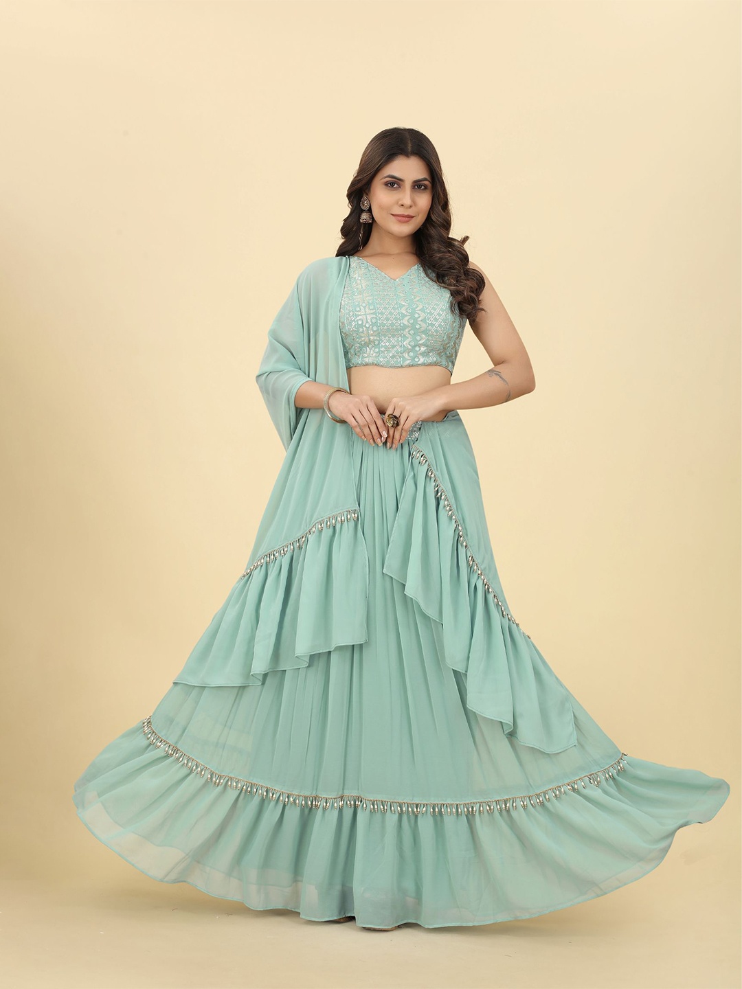 

KALINI Embroidered Ready to Wear Lehenga & Blouse With Dupatta, Sea green