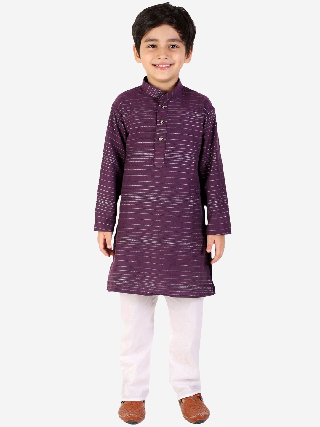 

Pro-Ethic STYLE DEVELOPER Boys Striped Mandarin Collar Kurta With Pyjamas, Purple