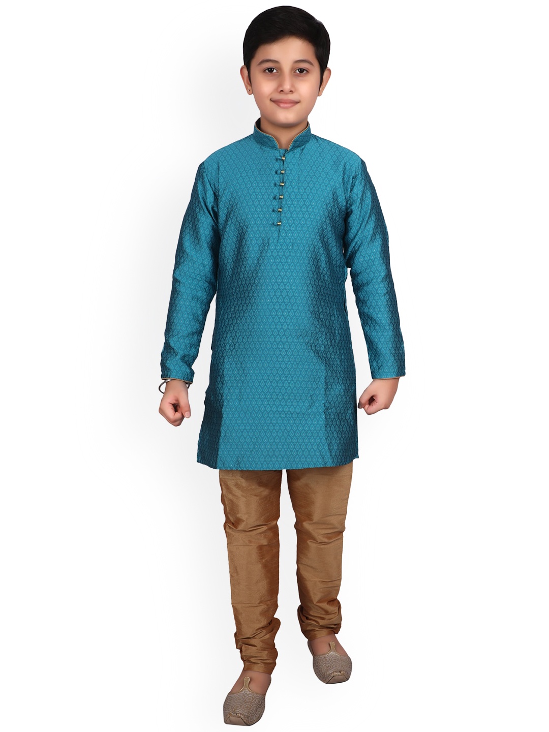 

Pro-Ethic STYLE DEVELOPER Boys Ethnic Motifs Woven Design Kurta With Pyjamas, Turquoise blue